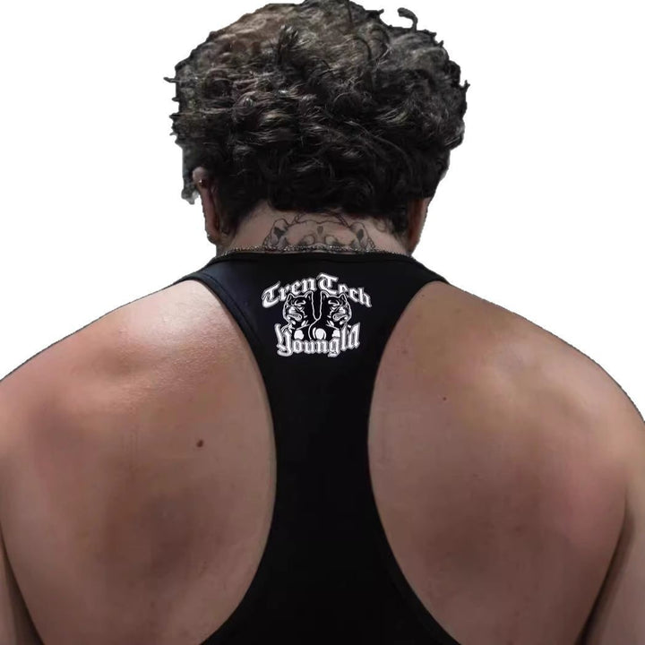 Herren nan figursygt Fitness-Tanktop med Bulldogge-grafik og ekstra dybe armlægninger Skovae