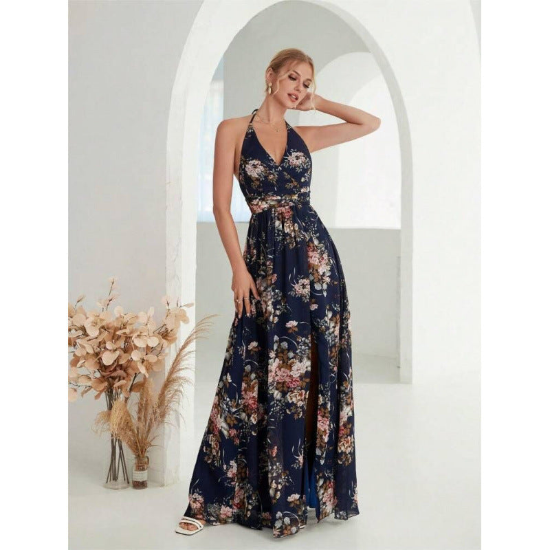 Kvinder Floral Halterneck Maxikjole Stilla