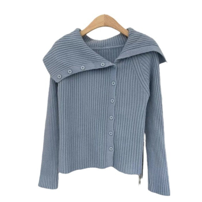 Dame finstrik cardigan med fashionable krave Stilla