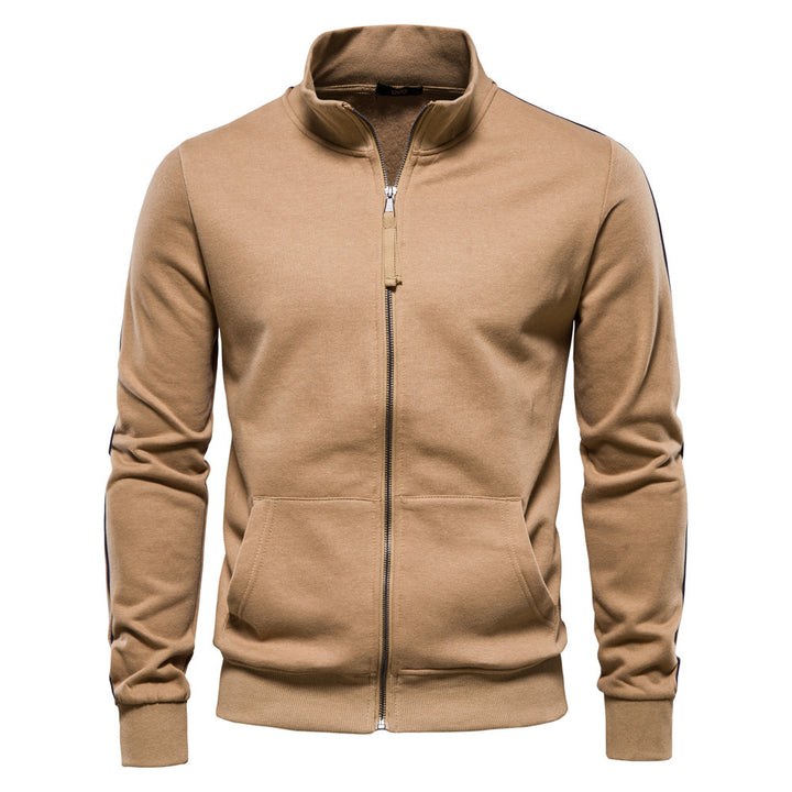 Herrer nan sportiv bomulds-sweatjacke med ståkrave og kængurulommer Skovae