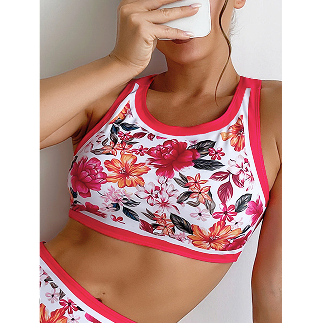 Dame Sport-Bikini med blomstret design og høj talje Skovae