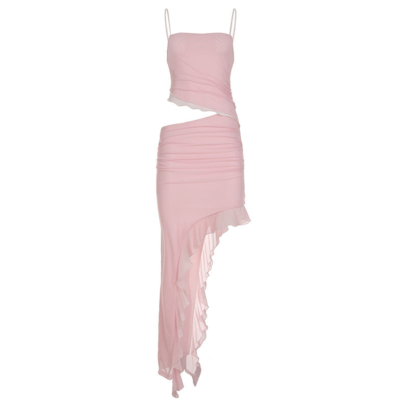 Dame elegant wrap dress med volumøs flæsekant Skovae