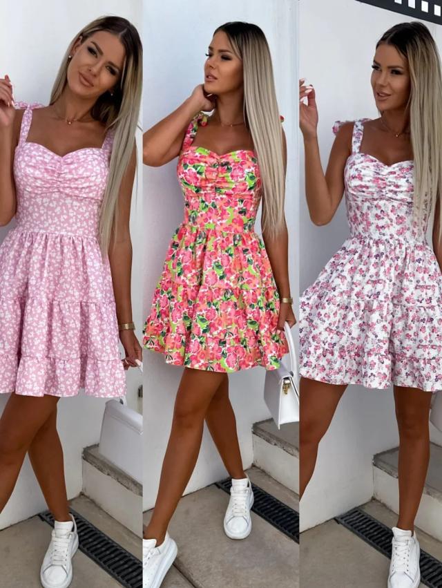 Dame Floral A-line Mini Kjole med Volang Kant Stilla