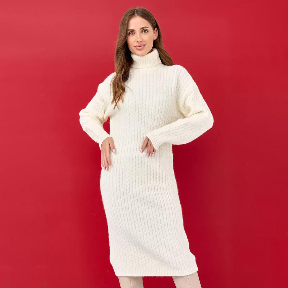 Kvinders chunky strikket turtleneck sweater med moderne kabelmønster og afslappet pasform Stilla