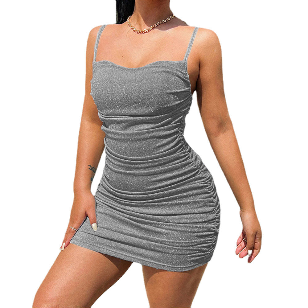 Dame Figurtilpasset Minikjole med Rynker og Off-Shoulder Stropper Stilla