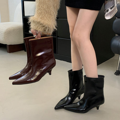 Dame Ankle-Boots med spids tåområde og elegant kitten hæl Stilla