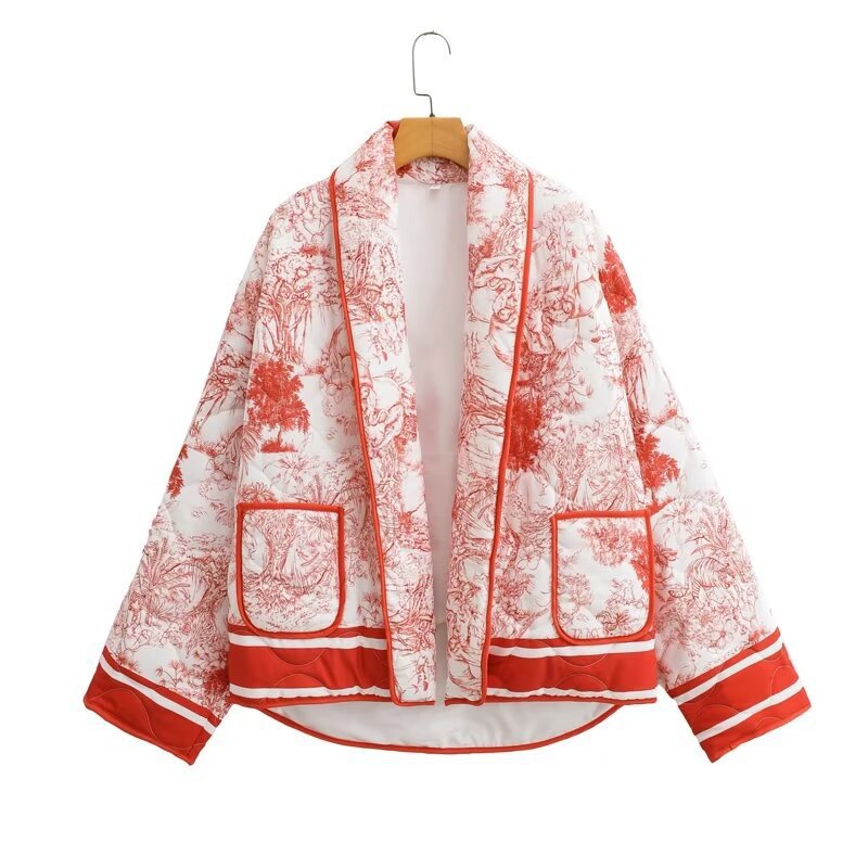 Kvindernes mønstrede pufferjakke med elegante lommer og moderne design Stilla