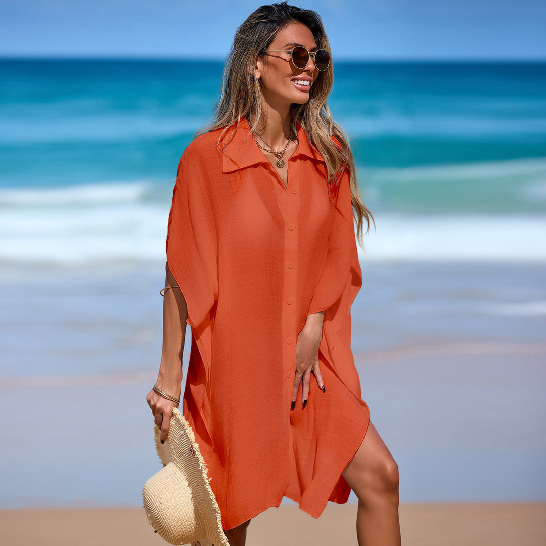 Dame luftig strand-kimono med moderne knapdetaljer Skovae