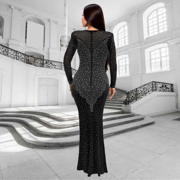 Dame Elegant Maxikjole med transparente indsatser og funklende palietter Stilla