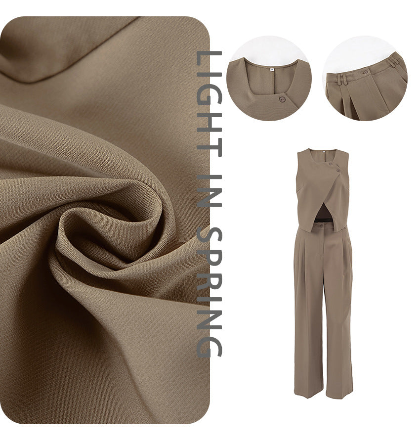 Dame trendy cropped top med asymmetrisk snit og bredskårne højtaljede bukser Stilla