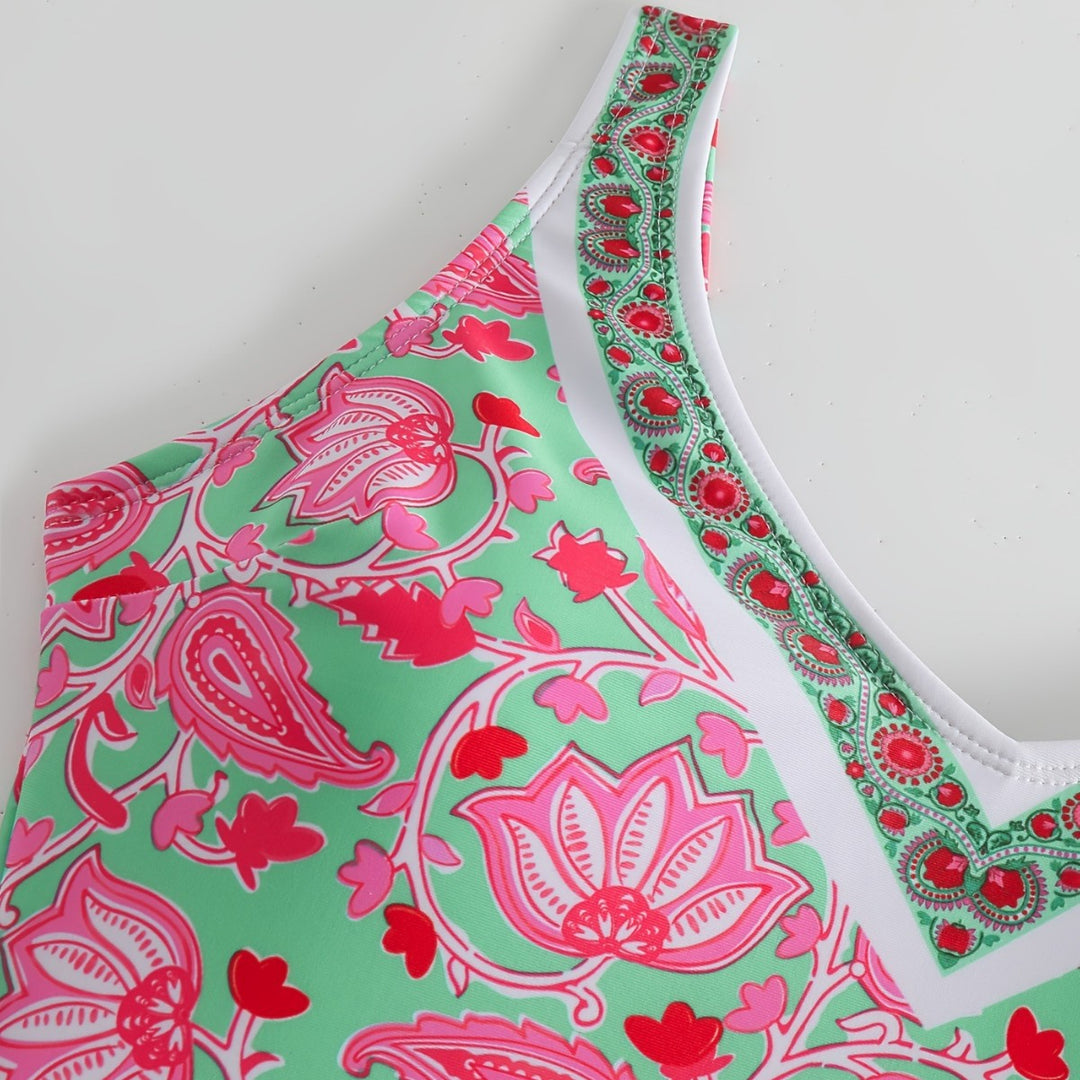 Dame Én-delt Badedragt med blomsterdesign og fashionable stropper Skovae