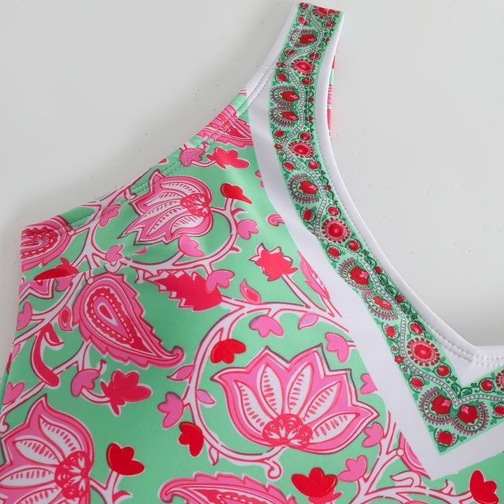 Dame Én-delt Badedragt med blomsterdesign og fashionable stropper Skovae