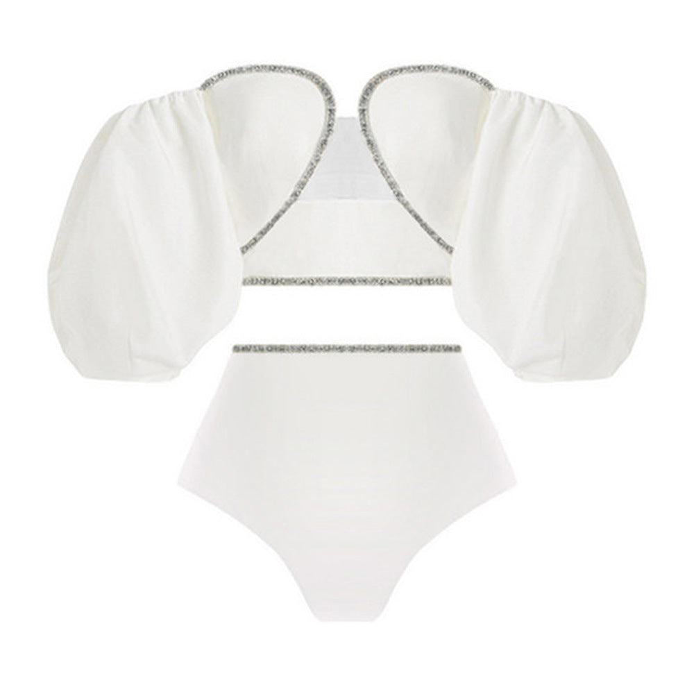 Dame Bikini-sæt med fortryllende puffærme-overdel og elegant taljebånd Stilla
