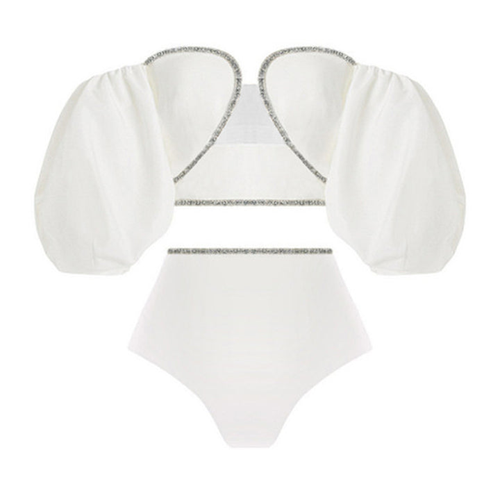 Dame Bikini-sæt med fortryllende puffærme-overdel og elegant taljebånd Stilla