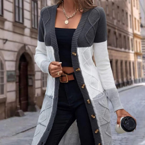 Femme Farveblok Kabelstrik Cardigan Stilla