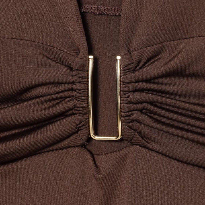 Dame bodystocking med elegant V-udskæring og diskret rynkedetalje Skovae