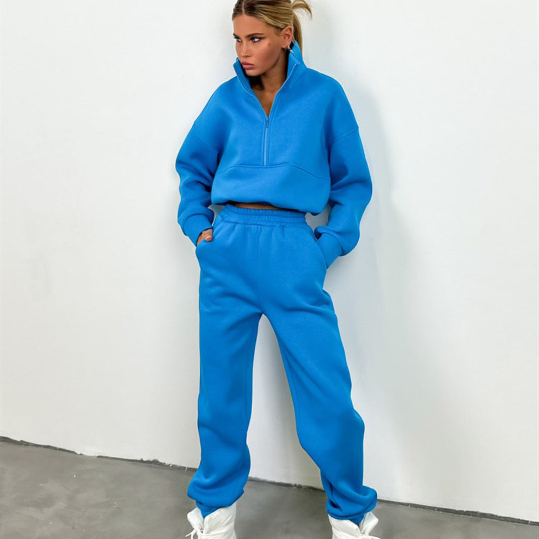 Kvinder Sporty Cropped Træningsdragt med Høj Krave og Elastisk Talje Skovae