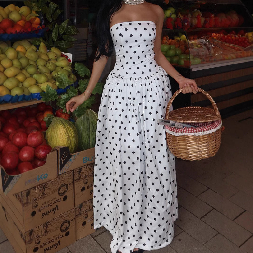 Femme Uden skulder Polka Dot Maxikjole Stilla