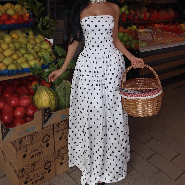 Femme Uden skulder Polka Dot Maxikjole Stilla