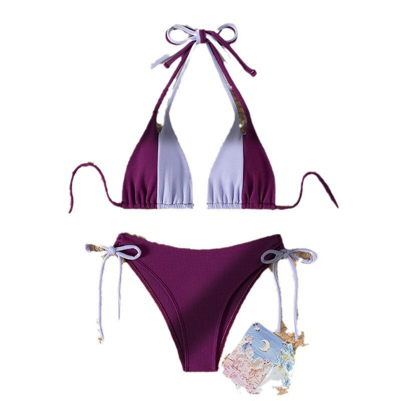 Dame Rib- Triangle Bikini Sæt Stilla 1750839142