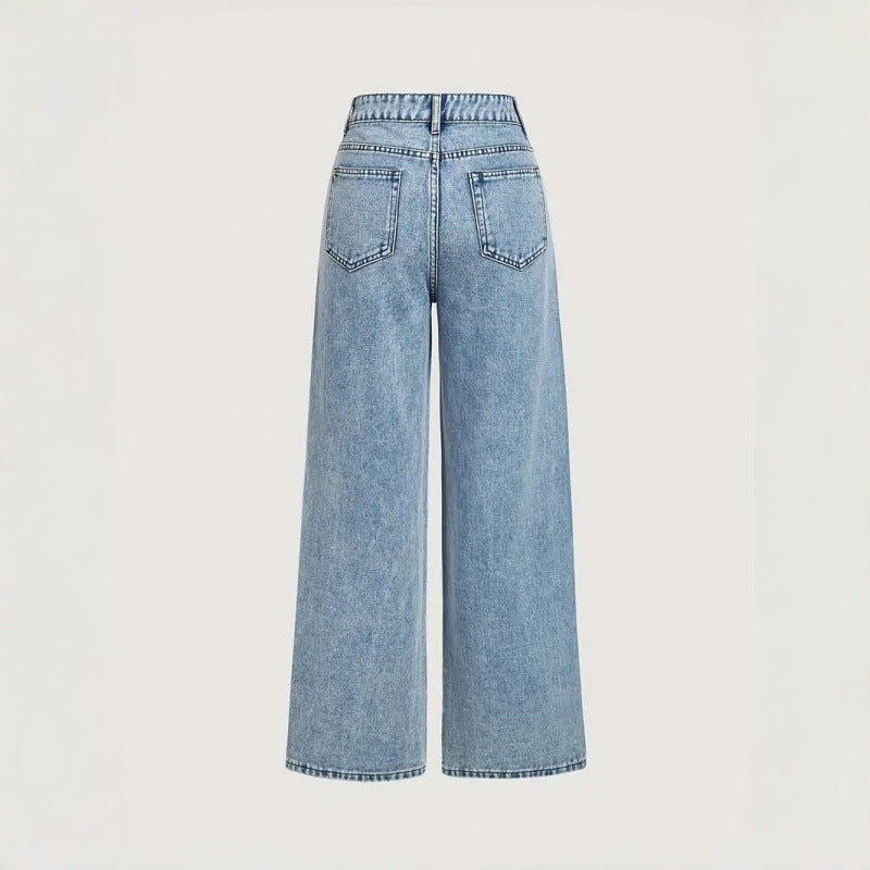 Dame Elegante High-Waist Jeans i vid pasform med glitrende detalje Skovae