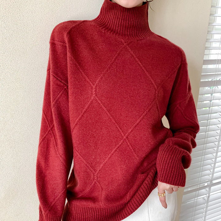 Kvinders sweater med høj krave og struktureret diamantmønster Stilla