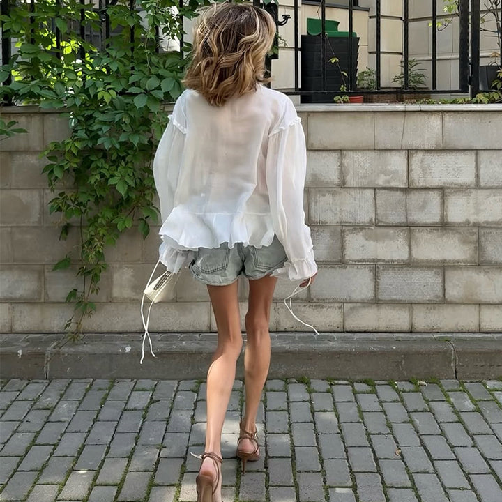 Dame Leges blouse med ruffles detaljer og lange ærmer Stilla