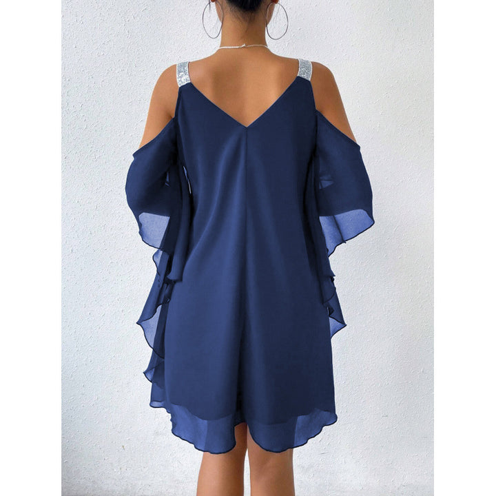 Kvinder Kold Skulder Chiffon Kjole med glitrende Detaljer Stilla
