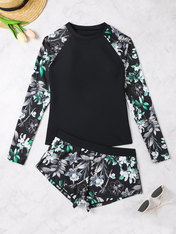 Dame Langærmet Rashguard med blomstret mønster Skovae