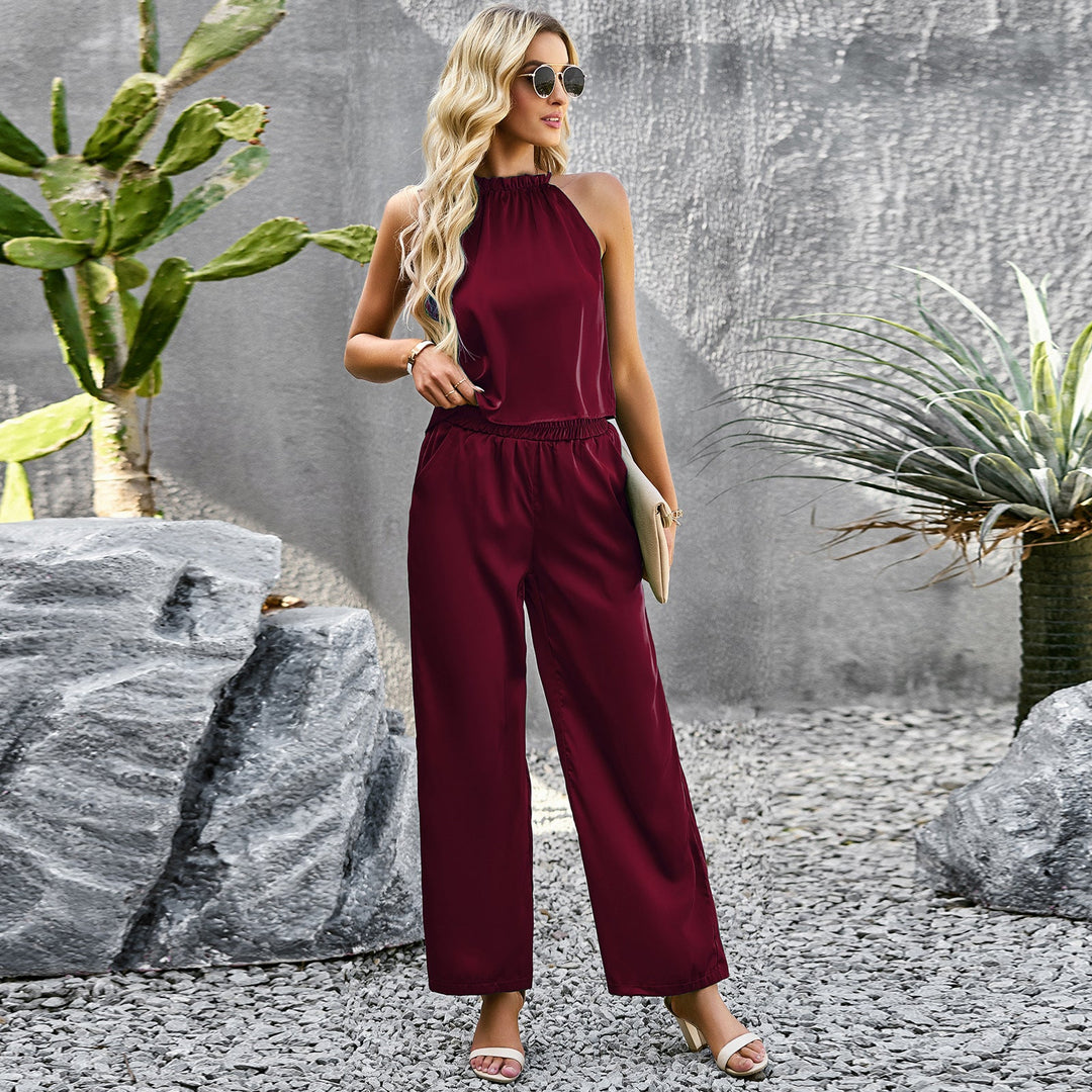 Dame Elegant Jumpsuit med Udringet Ben og Høj Krave Skovae