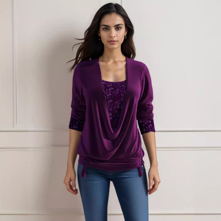 Damer elegant top med glitrende detaljer og afslappet snit Stilla