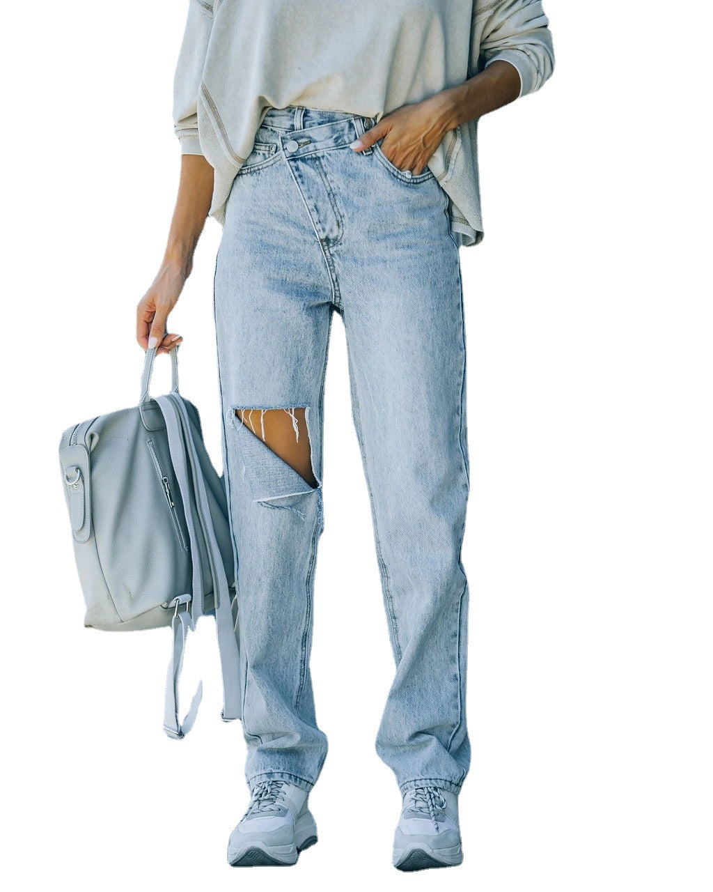 Dame Destroyed Jeans i Vintage Stil Stilla