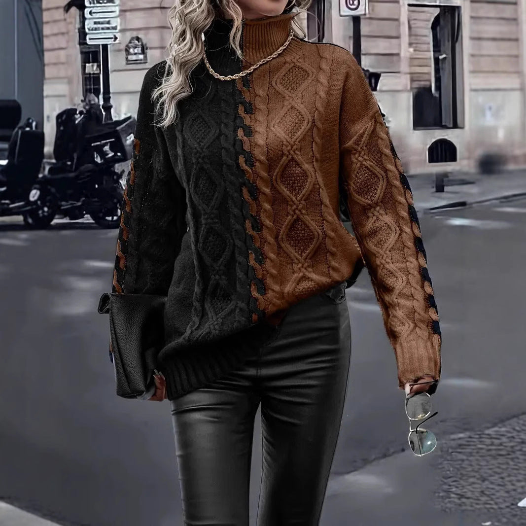 Damer grovstrikpullover med asymmetrisk design og højtstående krave Stilla