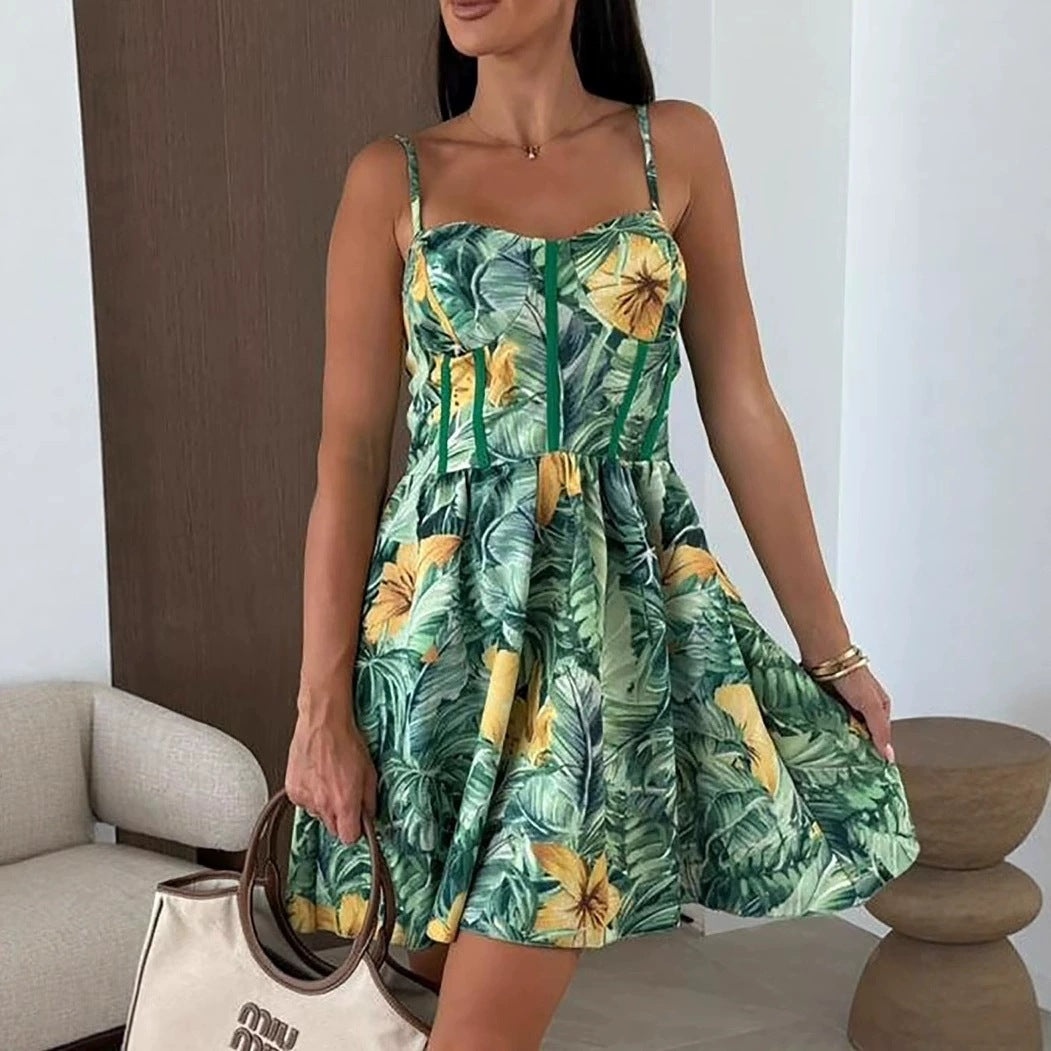 Dame Floral Print A-Linie Mini Kjole Stilla