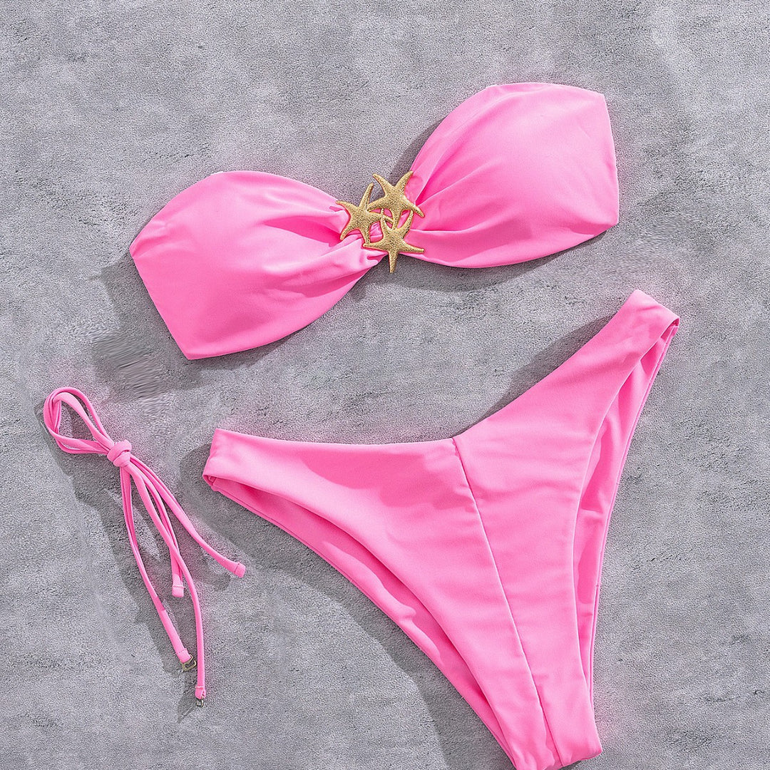 Dame bandeau-bikini med guldfarvet stjernemotiv Skovae