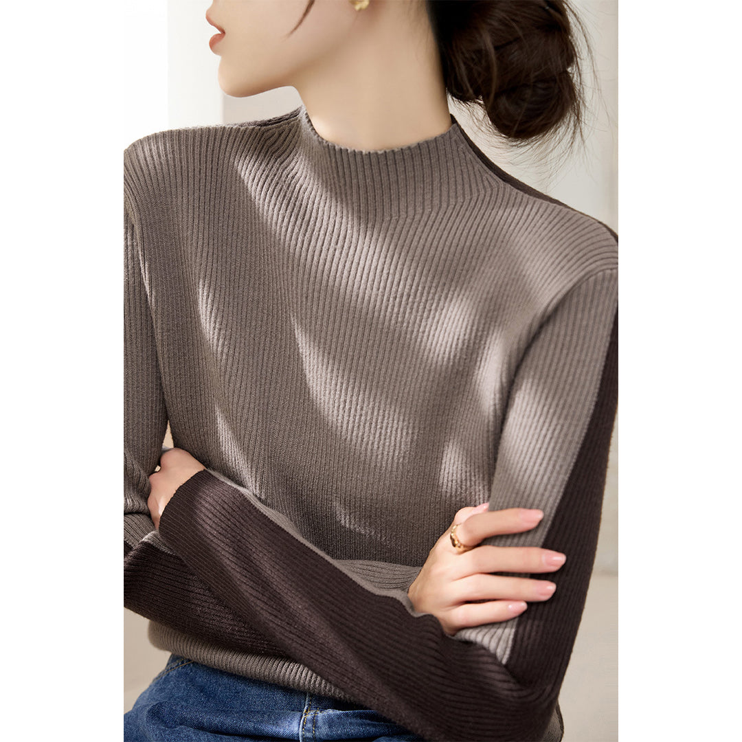 Damerne fashionable turtleneck sweater med tekstureret ribdesign og kontrasterende ærmer Stilla
