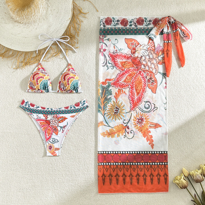 Dame bikini-sæt med floral design og bindebånds nederdel Stilla