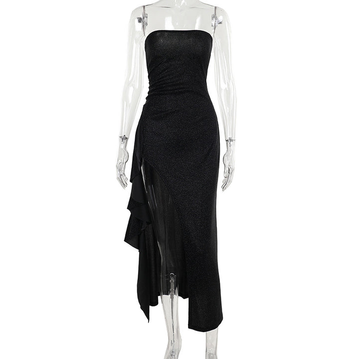 Dame elegant off-shoulder aften kjole med asymmetrisk flæse Skovae