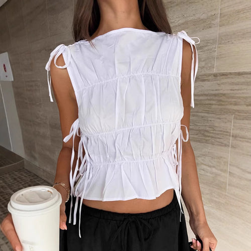 Dame bluse top med raffinerede rynkedetaljer og justerbare stropper Stilla