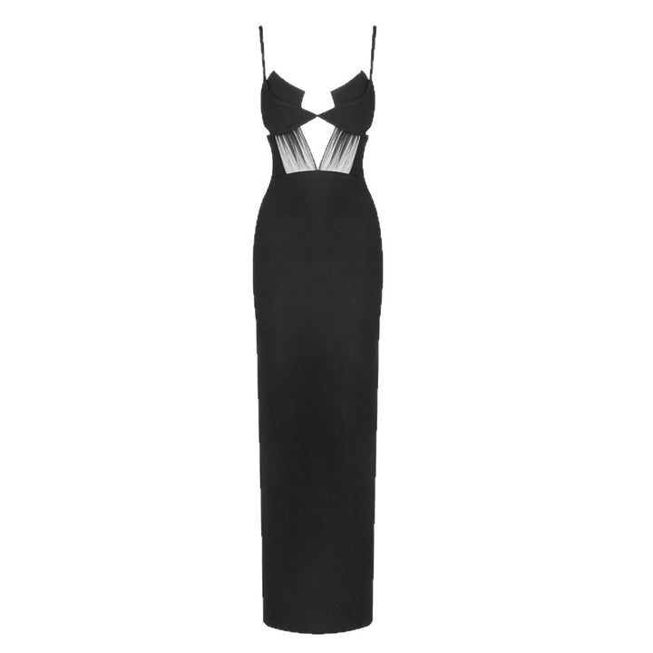 Damer elegant Cut-Out Maxikjole med dyb V-udskæring og transparente accenter Skovae