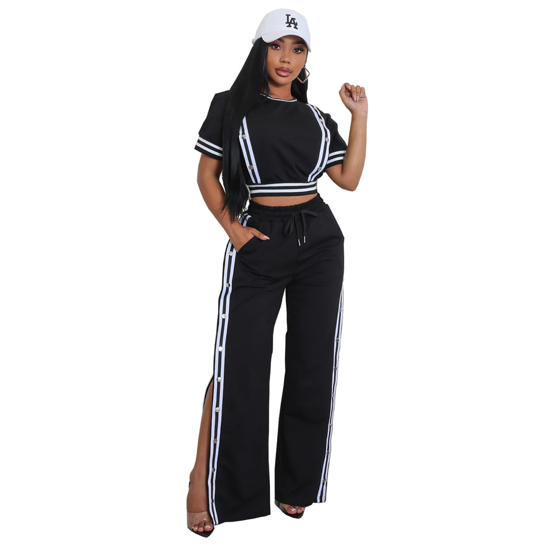 Dame Sporty Sæt med cropped T-shirt og split-bukser Stilla