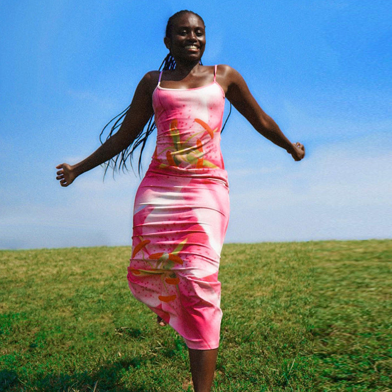 Dame Floral Maxi Kjole med justerbare stropper Stilla
