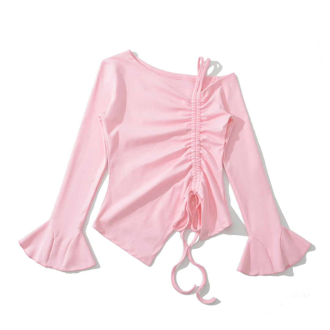 Dame asymmetrisk langærmet overtøj med elegant draperet design og fashionable ruffle detaljer Stilla