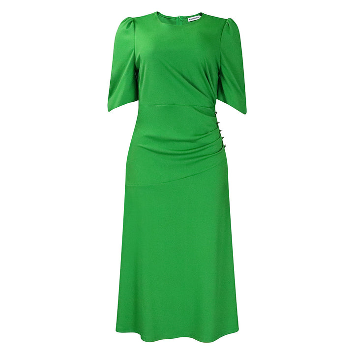 Dame Midi-kjole med elegant draperingsdesign og stilfulde knapdetaljer Stilla