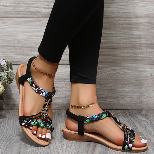 Dame Sommer-sandaler med farverig flettet rem og funklende smykkedetalje Stilla