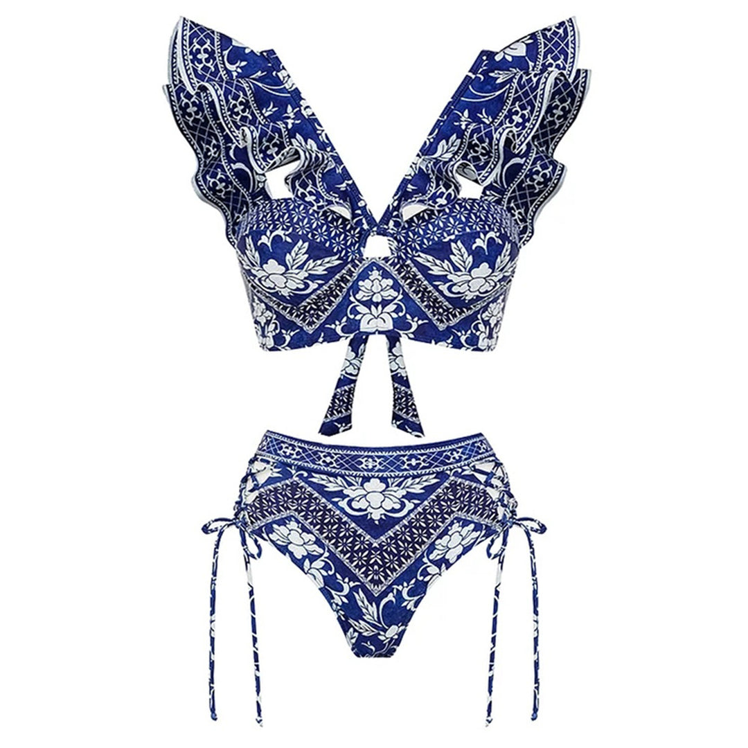 Dame Bikini-sæt med legende flæse-design og dekorativ knude Stilla