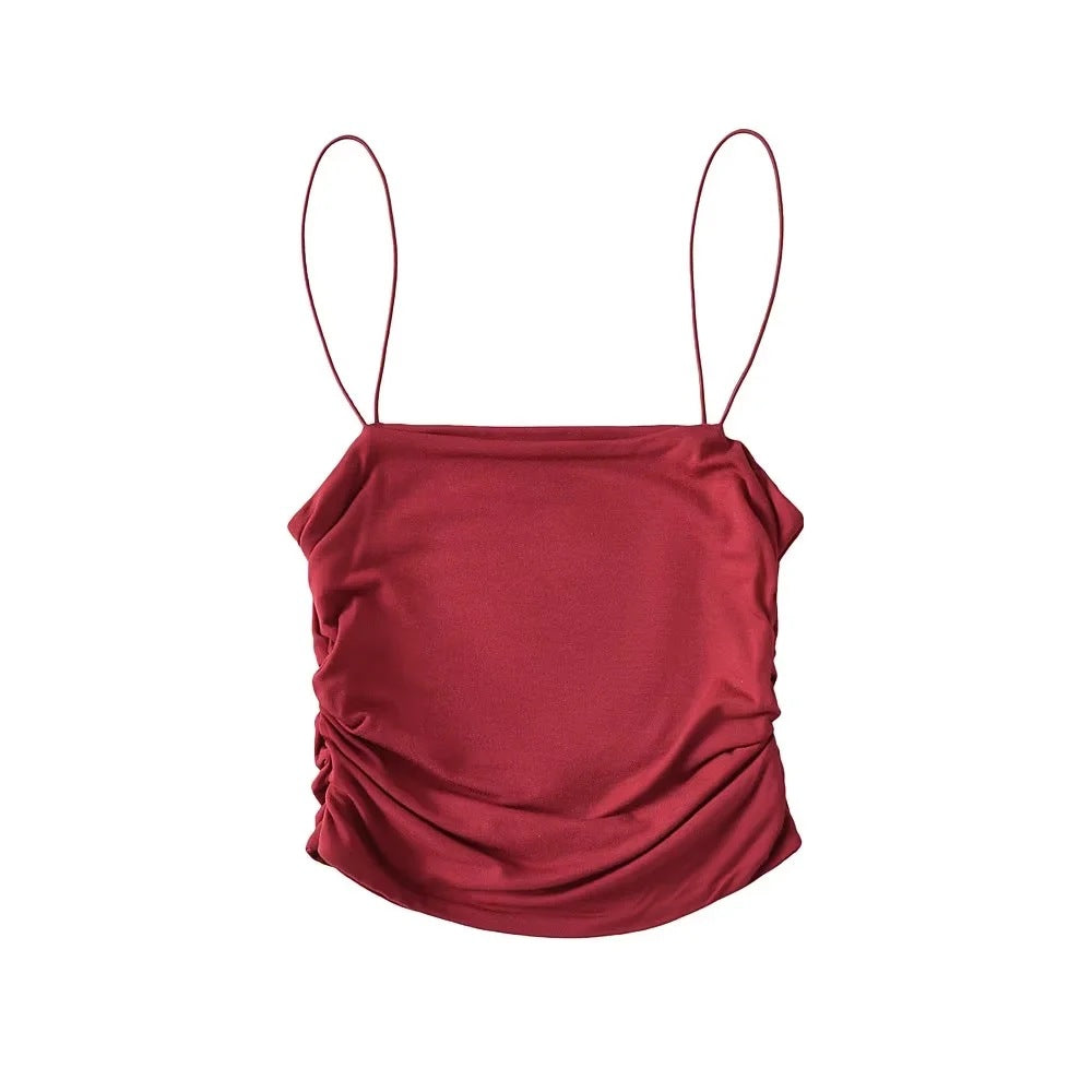 Dame spaghetti strop bluse med raffineret draperingseffekt Stilla