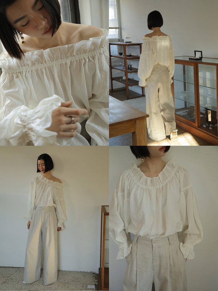 Dame Off-Shoulder Bluse med ruffle detaljer og perfekt pasform Stilla