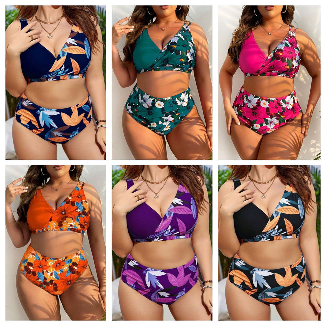 Damer Højskåret Bikini med Vikledesign og blomster mønster Skovae