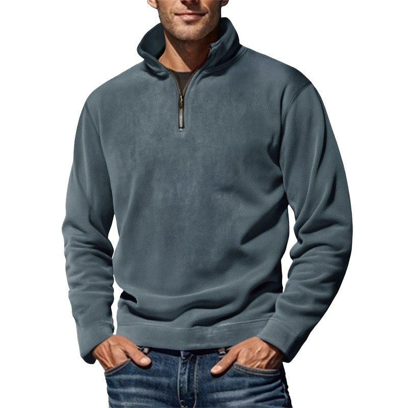 Herrer nan fleece-halvzippullover med ståkrave og ribkant Skovae